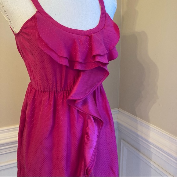 REBECCA TAYLOR Fushia Pink Silk Ruffle Mini Dress - Picture 3 of 12